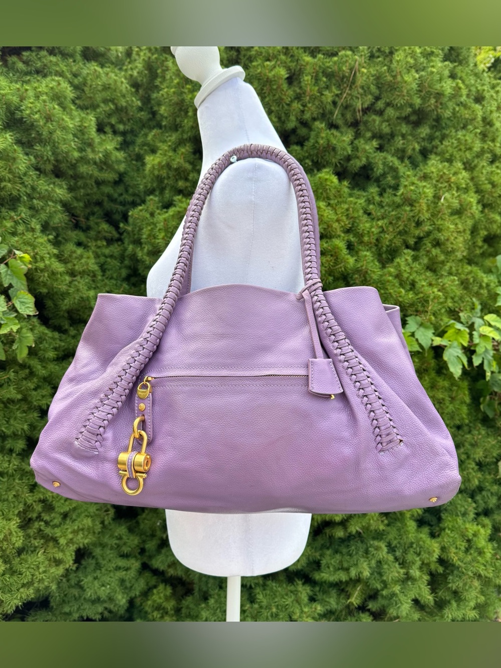 Salvatore Ferragamo Lavender Leather Braided-Handle Tote Bag